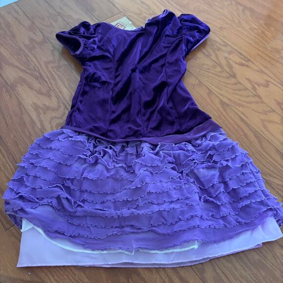 BOUTIQUE Girl's Children's Kids's Mini Sz 6 Tiered Ruffle Sleeve Purple Dress - Picture 2 of 3